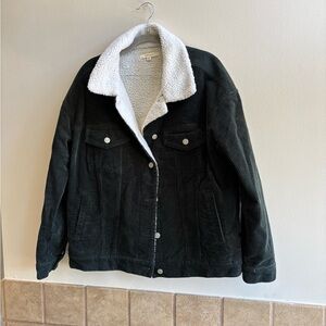 PacSun Dark Green Jacket with Cream Sherpa Lining